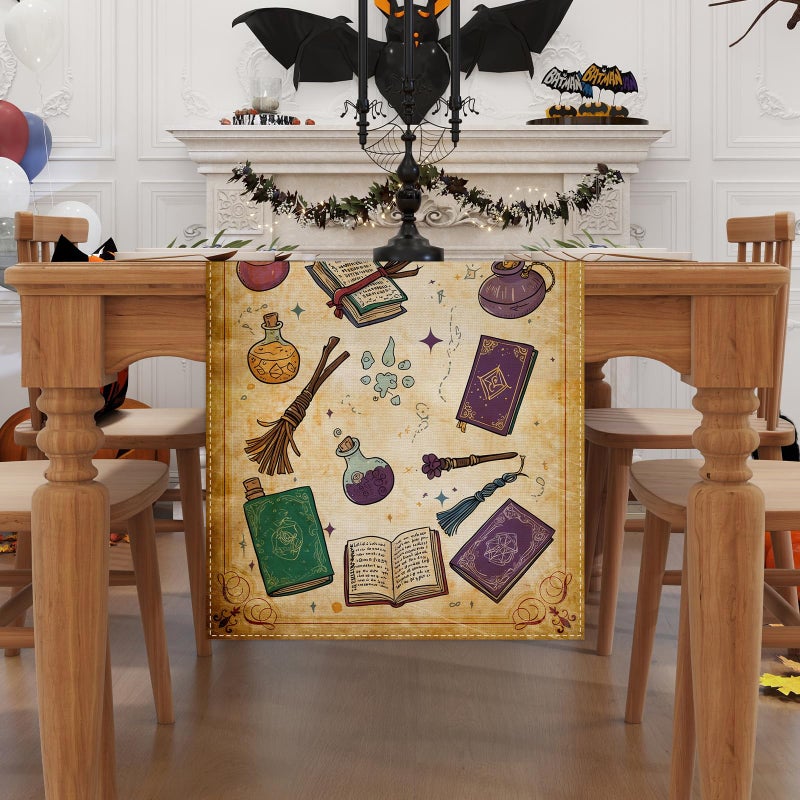 Jiudungs Linen Halloween Table Runner 72 Inches Long, Halloween Home Kitchen Dining Room Table Decor, Boy Birthday Party Baby Shower Decorations and Supplies for Kids - Image 1