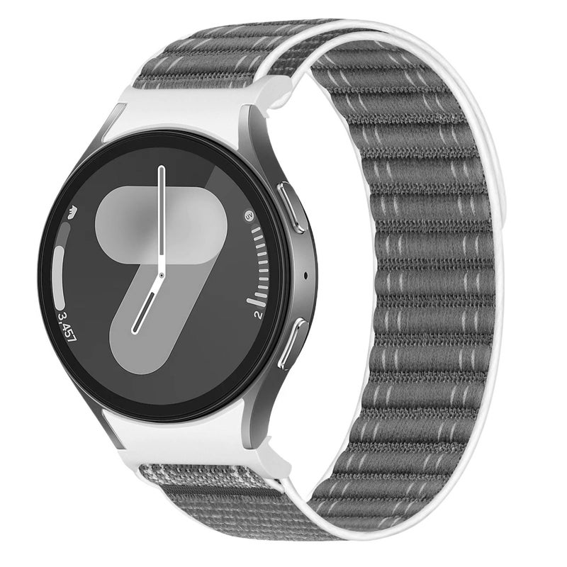 GLX سوار ساعة ذكية سوار نايلون حلقي متوافق مع Samsung Galaxy Watch 7 بملاءمة قابلة للتعديل وحزام بديل للاستخدام اليومي باللون رمادي قابل للتعديل باللون الرمادي - Image 1
