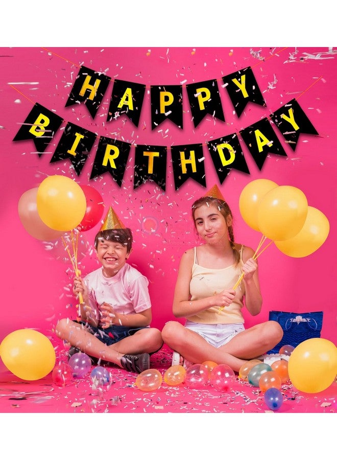 Propsicle Happy Birthday Cardstock Black Pack of 1 Fishtail Banner Party Decoration Item With Ribbon Boys Girls Theme Bunting - Image 2
