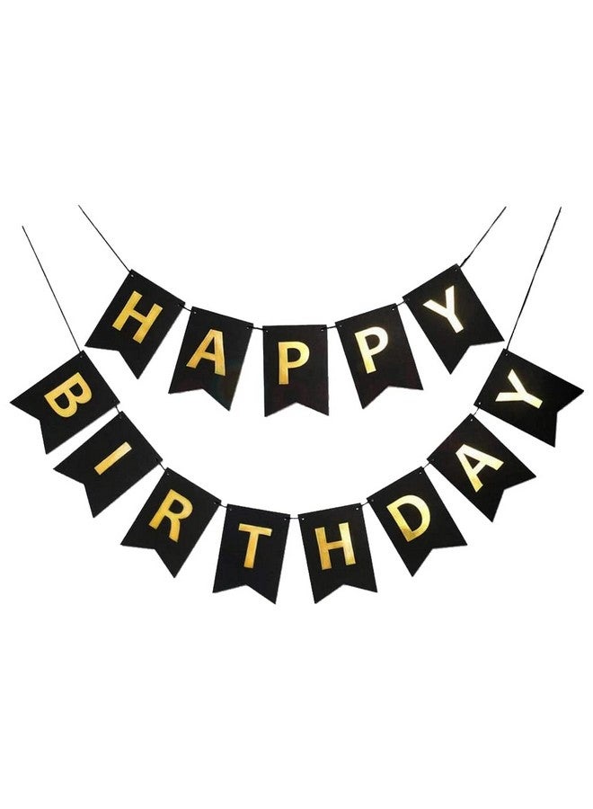 Propsicle Happy Birthday Cardstock Black Pack of 1 Fishtail Banner Party Decoration Item With Ribbon Boys Girls Theme Bunting - Image 1
