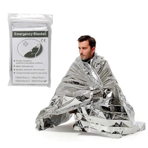 HOMAVA Emergency Foil Blanket, Survival Thermal Mylar Blankets Individually Packaged Perfect for Outdoors, Hiking, Survival, Marathons or First Aid | 160 CM X 210 CM | Pack 1 | Silver - Image 1