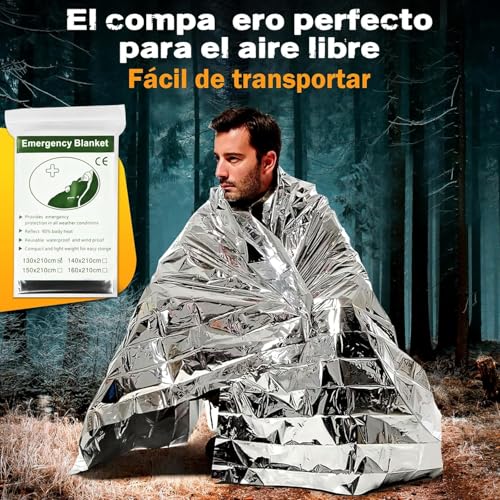 HOMAVA Emergency Foil Blanket, Survival Thermal Mylar Blankets Individually Packaged Perfect for Outdoors, Hiking, Survival, Marathons or First Aid | 160 CM X 210 CM | Pack 1 | Silver - Image 4