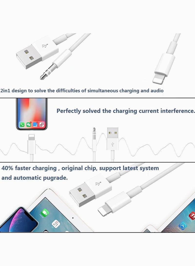 Zikra 2 in 1 Audio Charging Cable Fit for iPhone/iPad, Charge and Play Music Simultaneously Support to Car Stereo/Speakers/Headphone with 3.5mm Audio Jack, 3.94Ft - Image 4