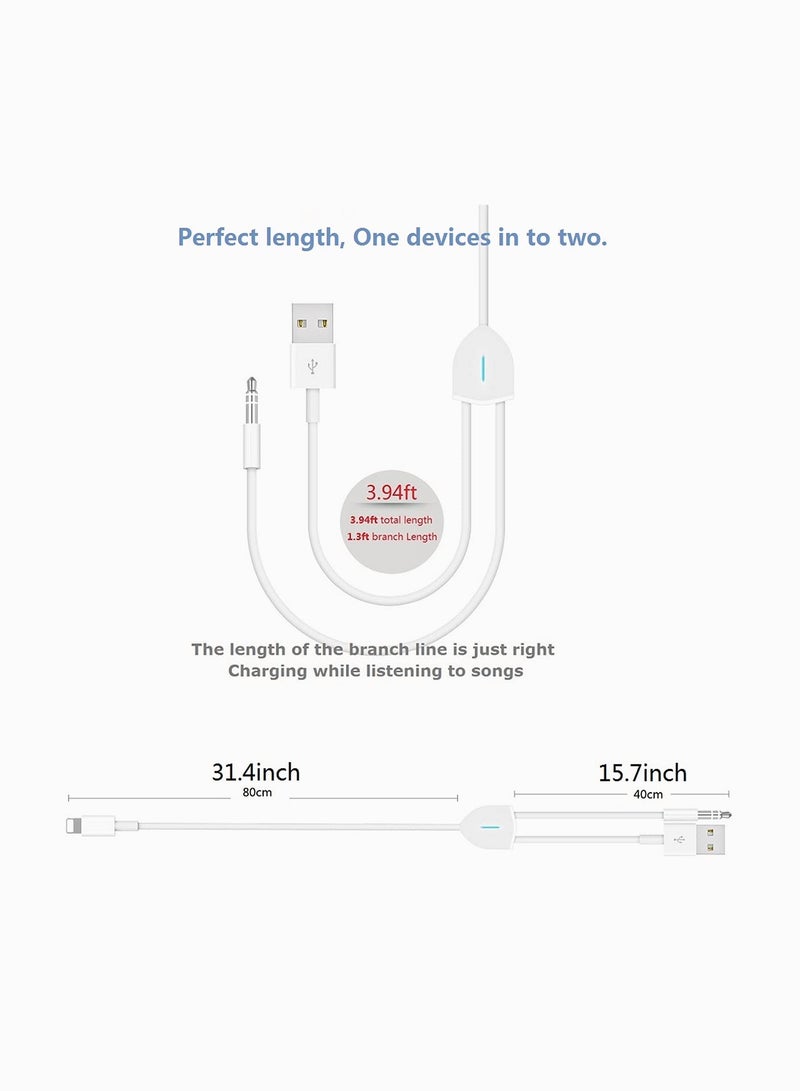 Zikra 2 in 1 Audio Charging Cable Fit for iPhone/iPad, Charge and Play Music Simultaneously Support to Car Stereo/Speakers/Headphone with 3.5mm Audio Jack, 3.94Ft - Image 5