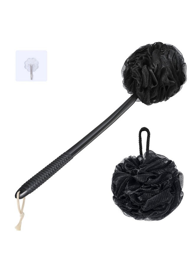 VANZAVANZU Loofah Sponge Set Loofah Exfoliating Body Scrubber Antislip Plastic 17 Handle Loofah On A Stick With Fluffy Shower Sponge Pe Soft Mesh Shower Loofahsblack - Image 1