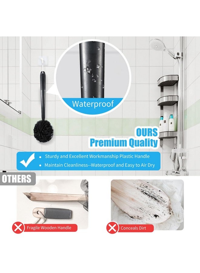 VANZAVANZU Loofah Sponge Set Loofah Exfoliating Body Scrubber Antislip Plastic 17 Handle Loofah On A Stick With Fluffy Shower Sponge Pe Soft Mesh Shower Loofahsblack - Image 2