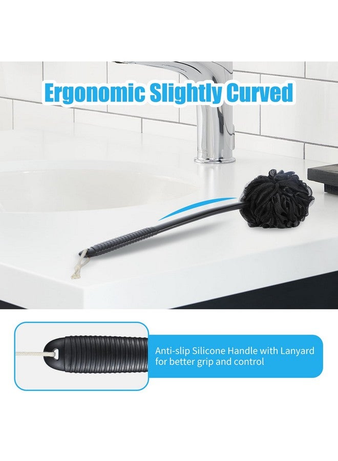 VANZAVANZU Loofah Sponge Set Loofah Exfoliating Body Scrubber Antislip Plastic 17 Handle Loofah On A Stick With Fluffy Shower Sponge Pe Soft Mesh Shower Loofahsblack - Image 3