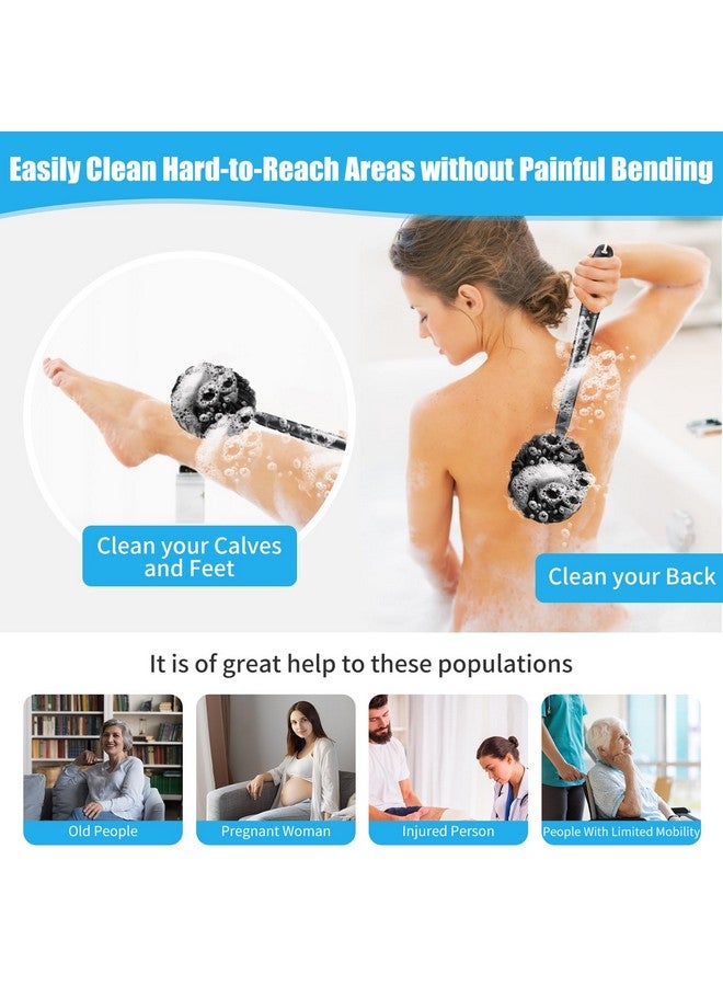 VANZAVANZU Loofah Sponge Set Loofah Exfoliating Body Scrubber Antislip Plastic 17 Handle Loofah On A Stick With Fluffy Shower Sponge Pe Soft Mesh Shower Loofahsblack - Image 4