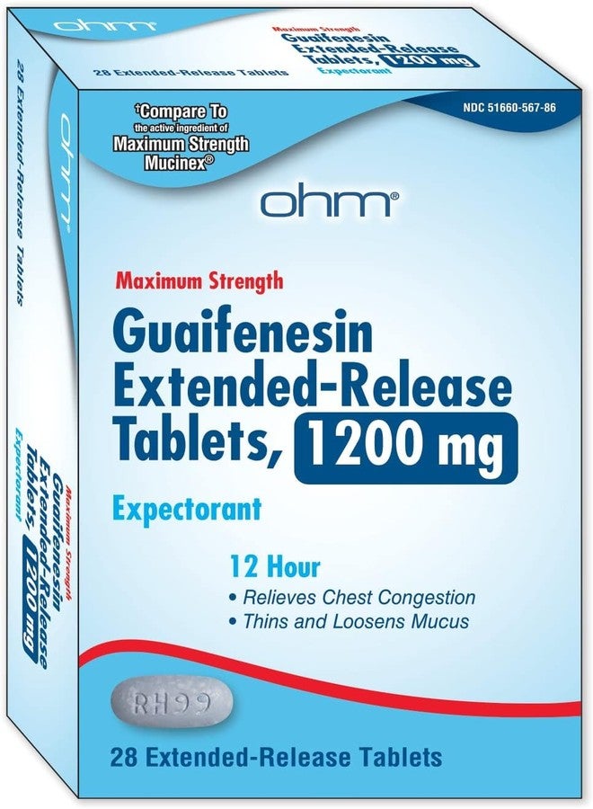 Ohm Guaifenesin 1200mg, Chest Congestion and Mucus Relief Extended-Release Maximum Strength Tablets, 12-Hour Expectorant Helps Thin & Loosen Stubborn Mucus, Non-Drowsy (Pack of 1 - Image 1