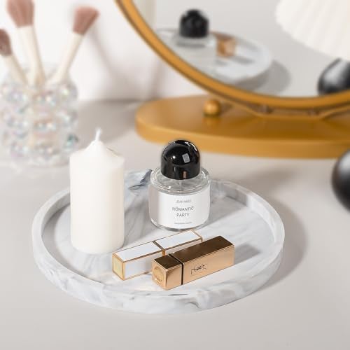Heagoale Silicone Bathroom Tray Round Vanity Tray Decorative Soap Holder Kitchen Countertop Organizer Coffee Table Decor for Candle, Perfume, Plant, 9 Inch, Marble Grey - Image 3