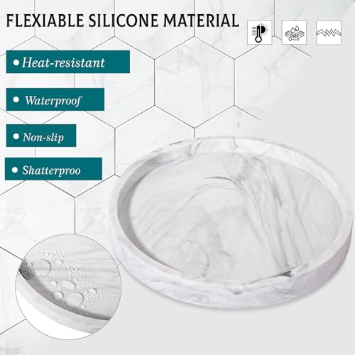 Heagoale Silicone Bathroom Tray Round Vanity Tray Decorative Soap Holder Kitchen Countertop Organizer Coffee Table Decor for Candle, Perfume, Plant, 9 Inch, Marble Grey - Image 4