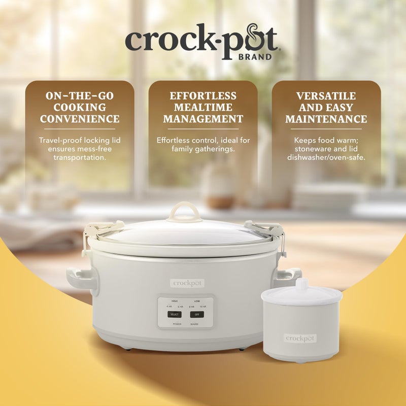 Crock-Pot 7 Quart Cook and Carry Slow Cooker with Touch Control, 4 Pre Programmed Settings, Removable Stoneware, and Locking Lid, Mushroom - Image 2
