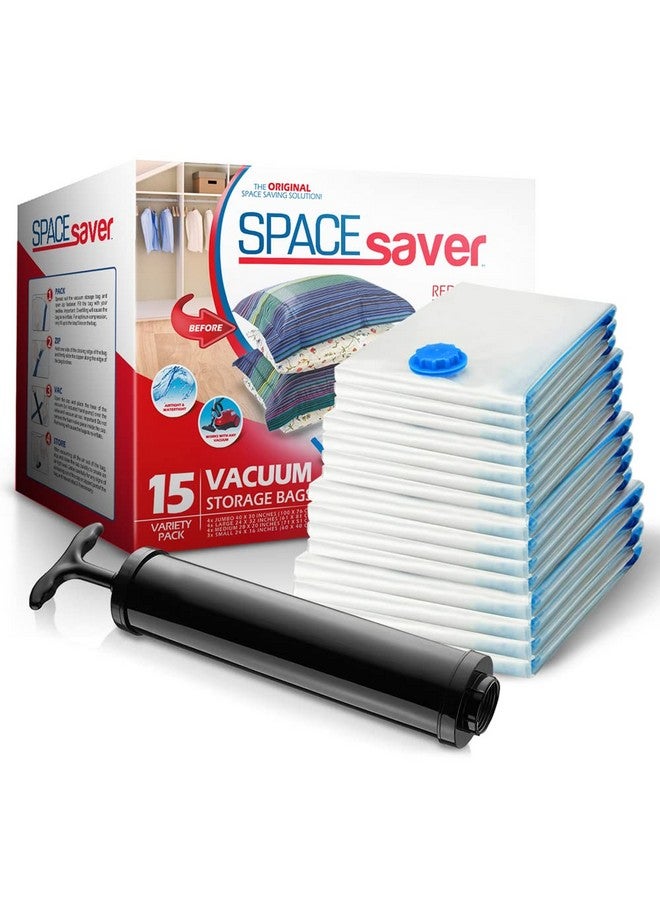 Spacesaver 15-Pack Variety Vacuum Storage Bags for Comforters, Blankets & Clothes - Vacuum Sealed Compression Bags with Hand Pump - Space Saver Storage Bags for Bedding,Travel & Organization (3S, 4M, 4L & 4XL)  - Image 1