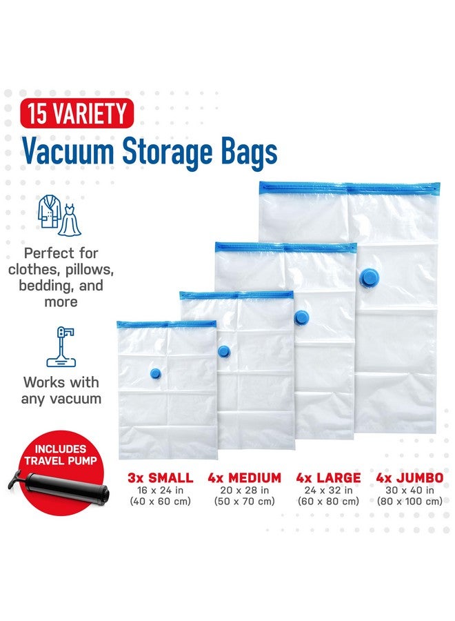 Spacesaver 15-Pack Variety Vacuum Storage Bags for Comforters, Blankets & Clothes - Vacuum Sealed Compression Bags with Hand Pump - Space Saver Storage Bags for Bedding,Travel & Organization (3S, 4M, 4L & 4XL)  - Image 3