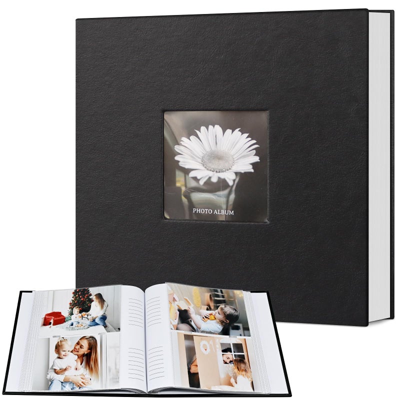 Popotop Photo Album 4x6 200 Photos with Writing Space, Leather Cover Album with Display Picture Window, Photo Book for Wedding Family Baby Gift - Image 1