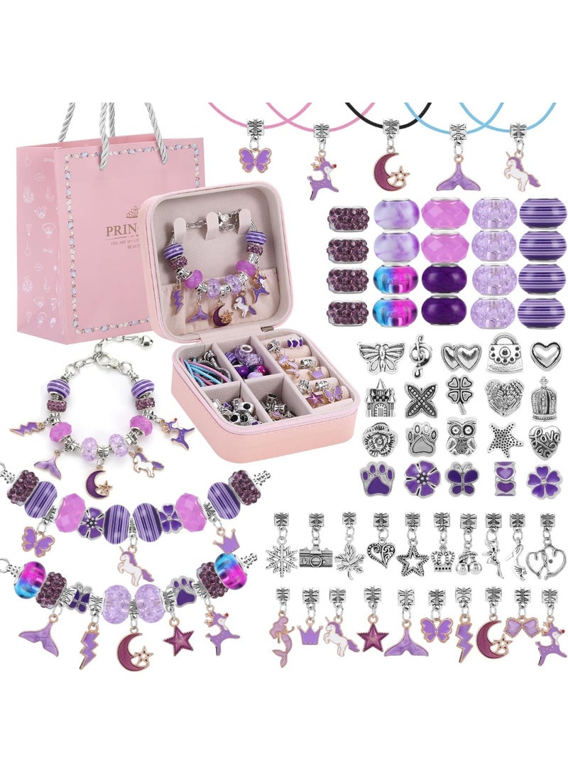 Bracelet Making Kit for Girls,68PCs Charm Bracelets Kit with Jewelry Box, Jewelry Charms, Bracelets for DIY Craft, Bracelet Gift for Adults and Kids，Present For 3-12 Year Old Girl (purple) - Image 1