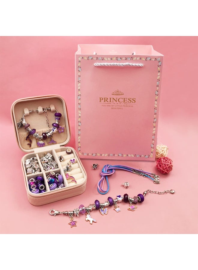 Bracelet Making Kit for Girls,68PCs Charm Bracelets Kit with Jewelry Box, Jewelry Charms, Bracelets for DIY Craft, Bracelet Gift for Adults and Kids，Present For 3-12 Year Old Girl (purple) - Image 3
