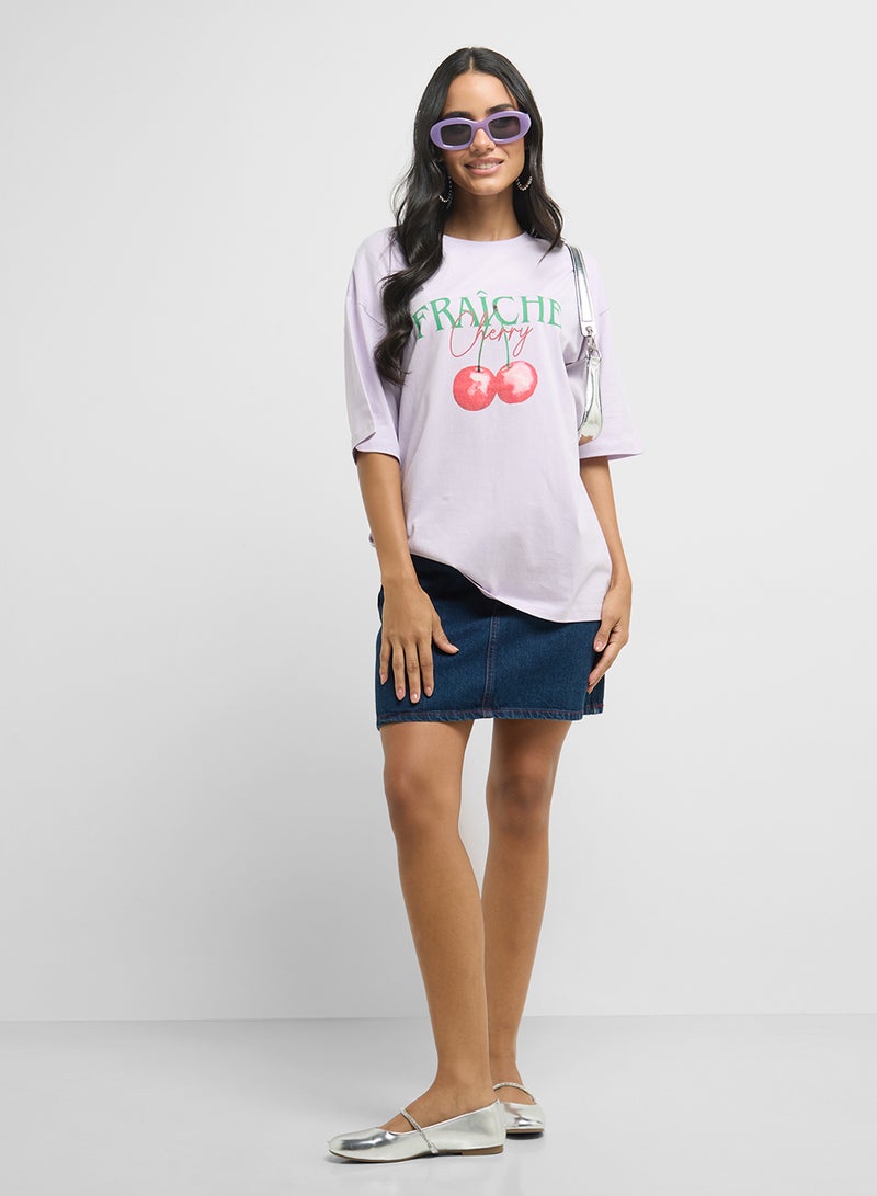 Oversize Cherry Detail Graphic T-Shirt