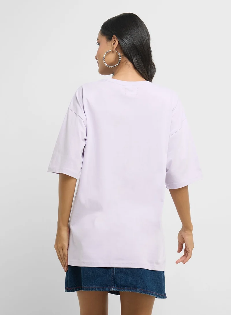 Ginger Oversize Cherry Detail Graphic T-Shirt