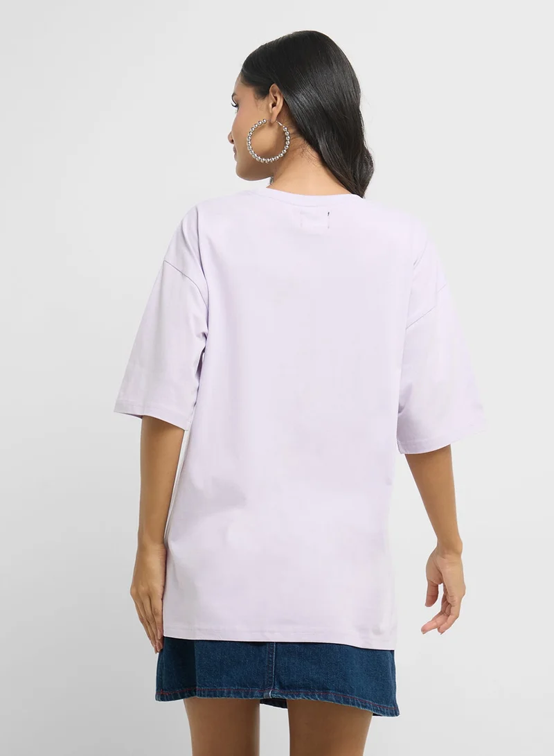 Ginger Oversize Cherry Detail Graphic T-Shirt