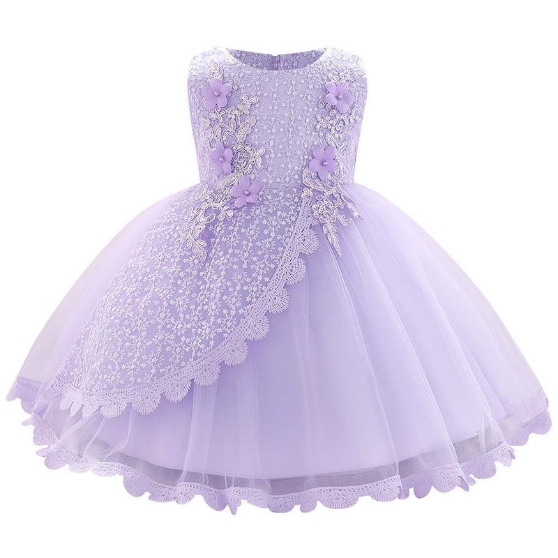 OBEEII Toddler Baby Flower Girl Dress Baptism Christening Formal Princess Wedding Birthday Party Gown Sleeveless Summer Flower Applique Tutu Dresses