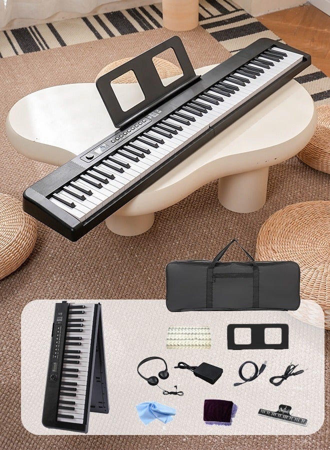 WALALLA Full-size foldable Bluetooth MIDI smart piano for beginners and adults, rechargeable multifunctional portable electronic piano with 88-key electronic piano sustain pedal and piano bag, large earphones, sustain pedal, music clip, piano cloth, 88 piano cover, 88 music sheet, OTG cable, audio cable, Black 3.8 kg - Image 1