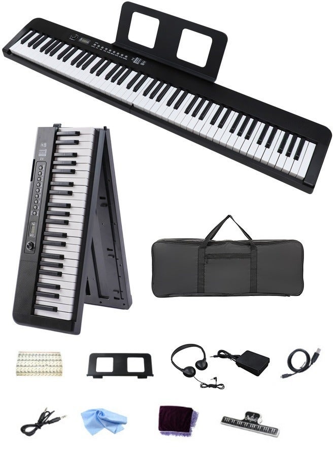 WALALLA Full-size foldable Bluetooth MIDI smart piano for beginners and adults, rechargeable multifunctional portable electronic piano with 88-key electronic piano sustain pedal and piano bag, large earphones, sustain pedal, music clip, piano cloth, 88 piano cover, 88 music sheet, OTG cable, audio cable, Black 3.8 kg - Image 2