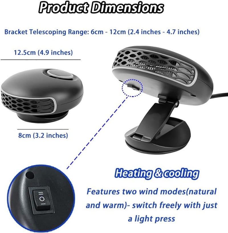 Car Heater for Suzuki Liana A6, 2-in-1 Heating & Cooling, 360° Rotatable Adjustable Base, Windshield Defroster & Defogger, Winter Car Heater,24V - Image 2