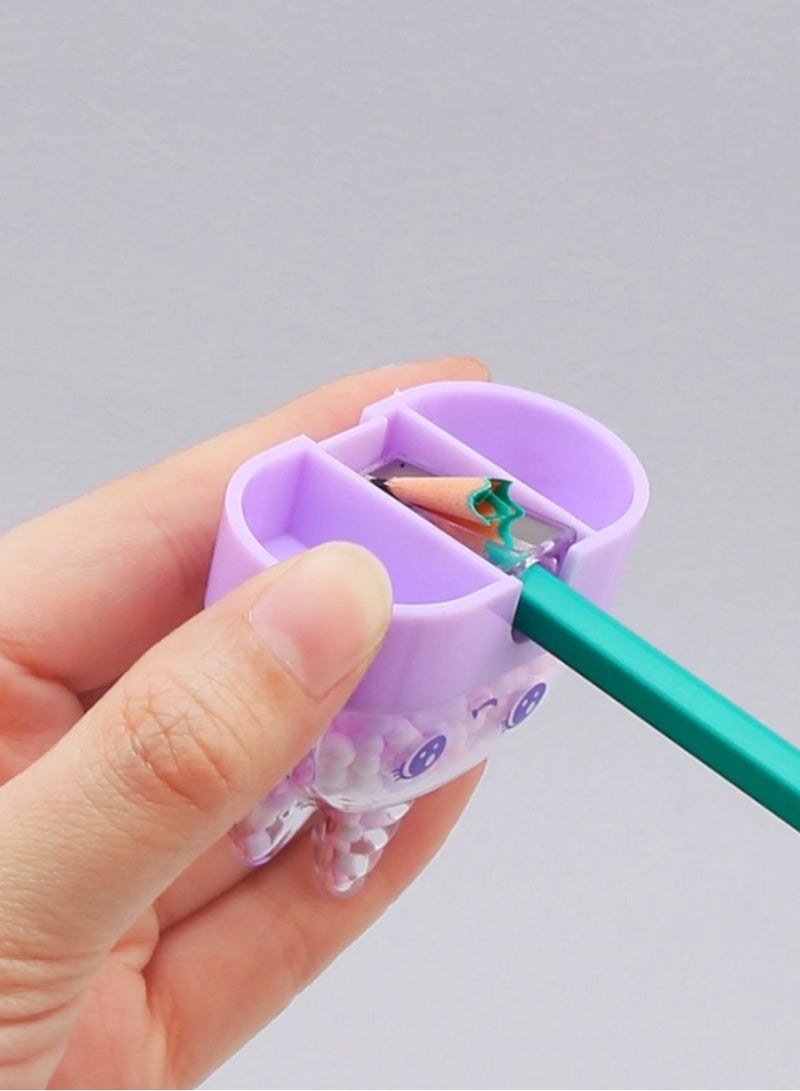 مبراة أقلام بتصميم وجه يونيكورن – شكل لطيف مع خرز بنفسجي وحاوية مدمجة للنفايات - Image 2