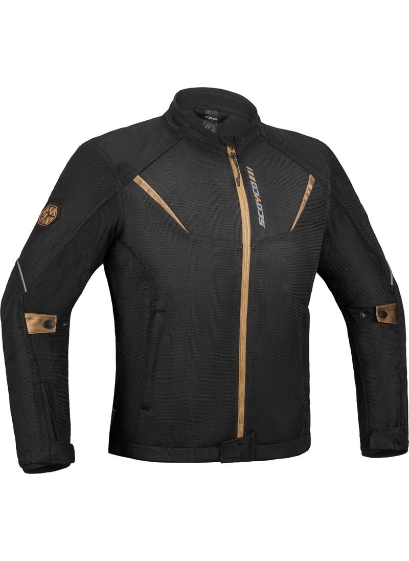 Ebakbak Motorcycle Jacket Summer Full Protection Mesh Fabric Black Gold Coat  - Image 1