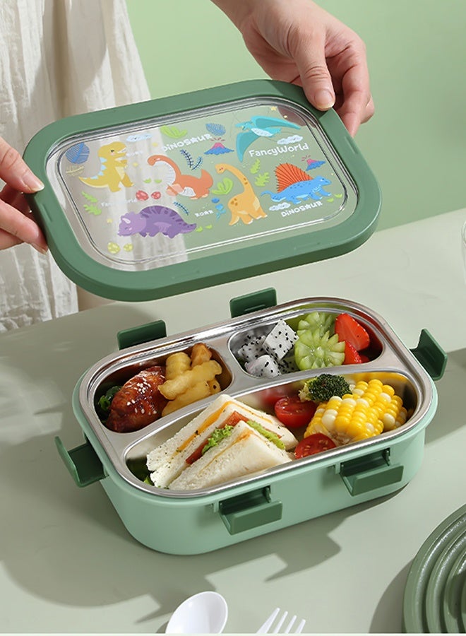 LITTLE SURPRISE BOX Little Surprise Box,3 Sections Olive Dino Stainless Steel Lunch Box For Kids - Image 4