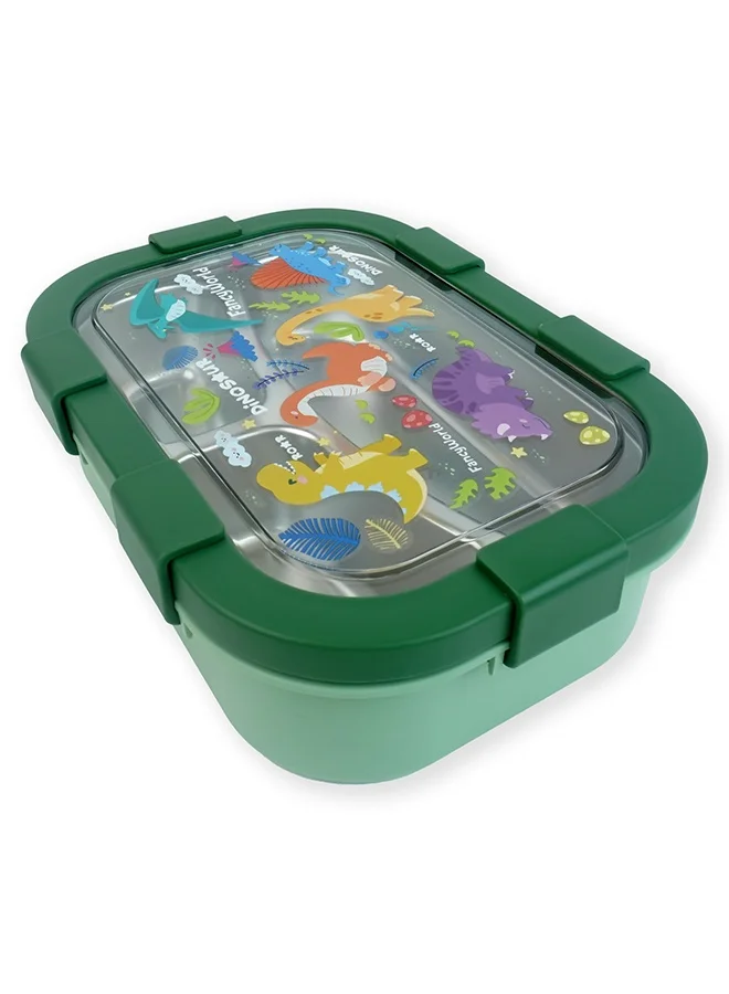 LITTLE SURPRISE BOX Little Surprise Box,3 Sections Olive Dino Stainless Steel Lunch Box For Kids