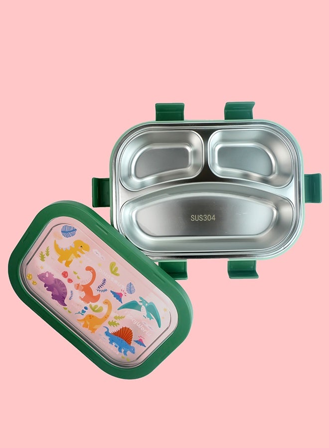 LITTLE SURPRISE BOX Little Surprise Box,3 Sections Olive Dino Stainless Steel Lunch Box For Kids - Image 3