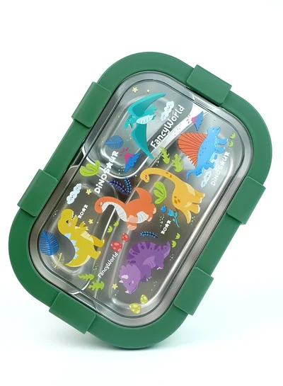 LITTLE SURPRISE BOX Little Surprise Box,3 Sections Olive Dino Stainless Steel Lunch Box For Kids