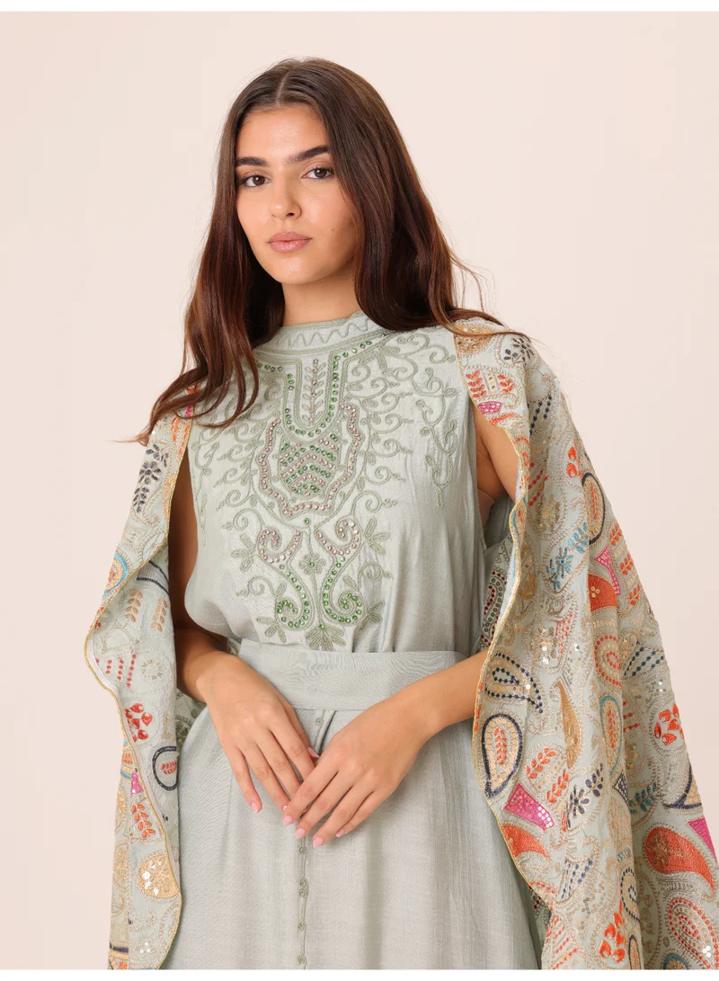 IKKXA  Floral Embroidery Luxury Cape Jalabiya for Women | Best Price UAE