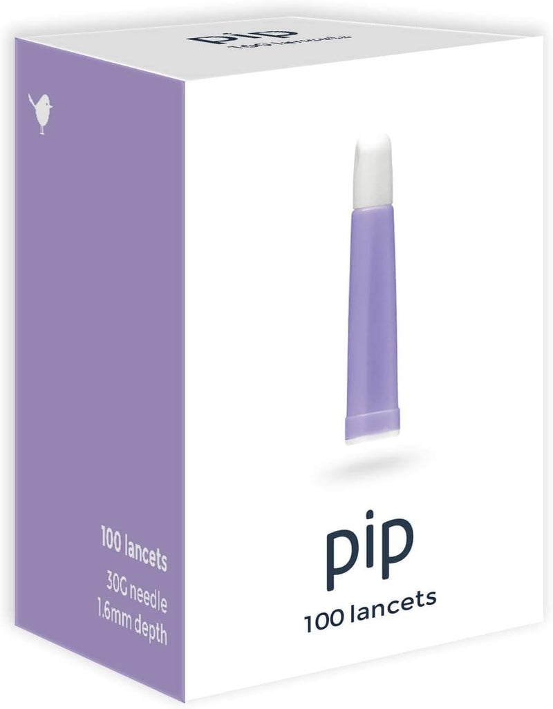 Pip 100 Lancets | All-in-One 30G-1.6mm Safety Lancets | Sensitive Fingerstick Testing for Blood Sugar & Ketone Monitors