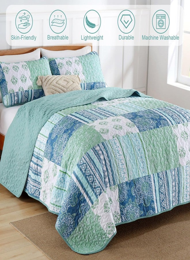 Dintszyayue Green Quilt Set King Size, Boho Plaid Patchwork Bedspreads Coverlet Set,3 Pieces Soft Lightweight Microfiber Quilt Bedding Set for All Seasons,1 Quilt and 2 Pillow Shams-104 x90 - Image 5