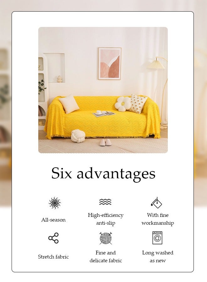 DUNISO Couch Cover，Sofa Towel Sofa Cover Furniture Sofa Cover Towel Four Seasons Chenille Double Sided Sofa Towel Sofa Cover Knitted Tassel Decor Woven Sofa Blanket 130*180CM - Image 5