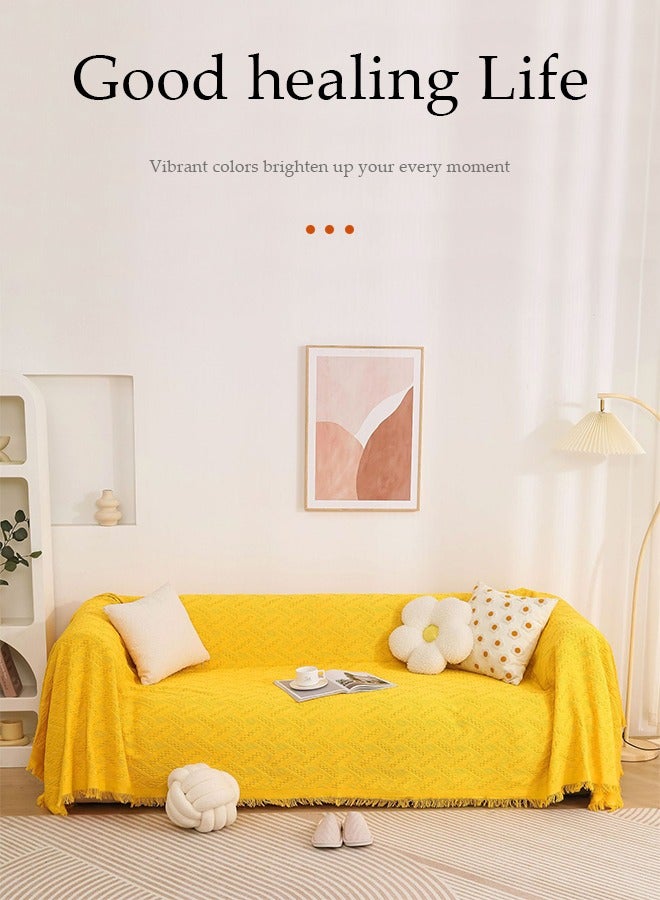 DUNISO Couch Cover，Sofa Towel Sofa Cover Furniture Sofa Cover Towel Four Seasons Chenille Double Sided Sofa Towel Sofa Cover Knitted Tassel Decor Woven Sofa Blanket 130*180CM - Image 3