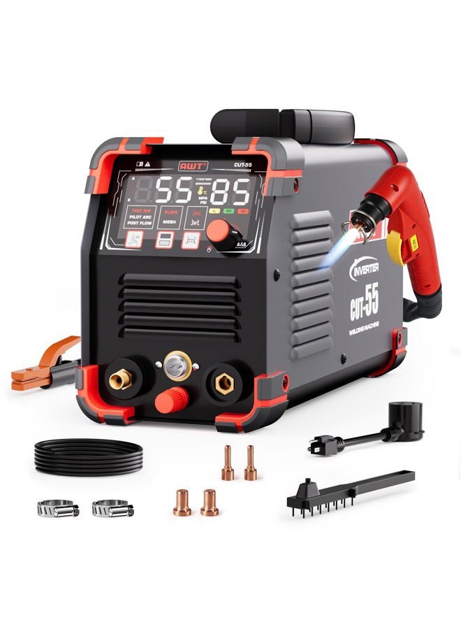 AWT Plasma Cutter,Large LED Display Cutter Machine 55Amps with Non-Touch Pilot Arc,110/220V Dual VoltagePlasma Cutting Machine,IGBT Inverter Air Sensor Technology&2T/4T,Max Cut 3/4"Plate/Mesh Cutting - Image 1