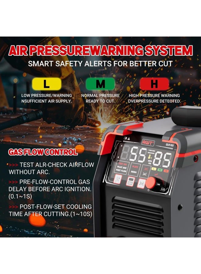 AWT Plasma Cutter,Large LED Display Cutter Machine 55Amps with Non-Touch Pilot Arc,110/220V Dual VoltagePlasma Cutting Machine,IGBT Inverter Air Sensor Technology&2T/4T,Max Cut 3/4"Plate/Mesh Cutting - Image 5