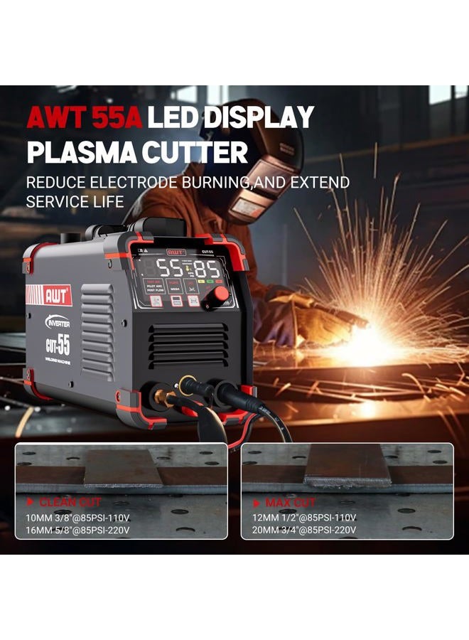 AWT Plasma Cutter,Large LED Display Cutter Machine 55Amps with Non-Touch Pilot Arc,110/220V Dual VoltagePlasma Cutting Machine,IGBT Inverter Air Sensor Technology&2T/4T,Max Cut 3/4"Plate/Mesh Cutting - Image 3