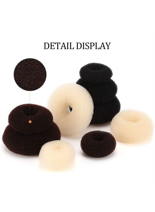 WILLBOND 9 Pieces Donut Hair Bun Maker Shaper Foam Sponge Doughnut Bun Ring Style Set with 12 Pieces Hair Elastic Bands Ties and 32 Pieces Hair Bobby Pins for Women Girls Kids (Black, Brown, Beige)  - Image 3