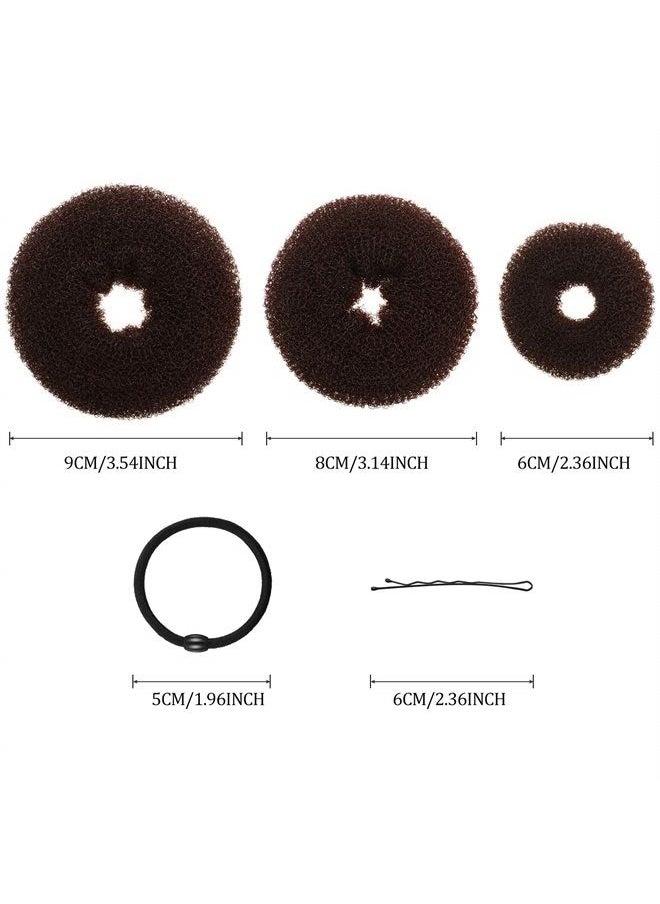 WILLBOND 9 Pieces Donut Hair Bun Maker Shaper Foam Sponge Doughnut Bun Ring Style Set with 12 Pieces Hair Elastic Bands Ties and 32 Pieces Hair Bobby Pins for Women Girls Kids (Black, Brown, Beige)  - Image 1