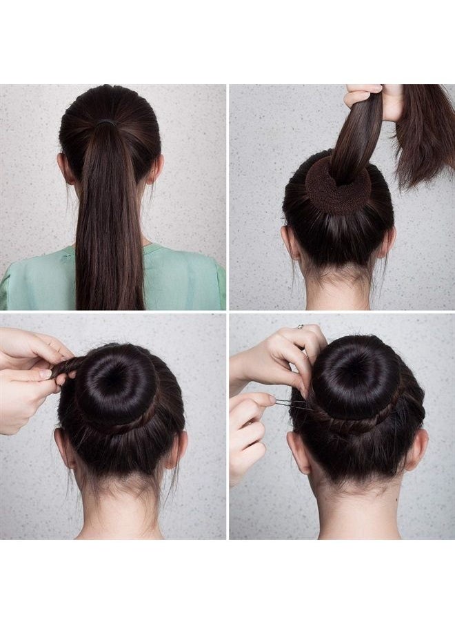 WILLBOND 9 Pieces Donut Hair Bun Maker Shaper Foam Sponge Doughnut Bun Ring Style Set with 12 Pieces Hair Elastic Bands Ties and 32 Pieces Hair Bobby Pins for Women Girls Kids (Black, Brown, Beige)  - Image 2