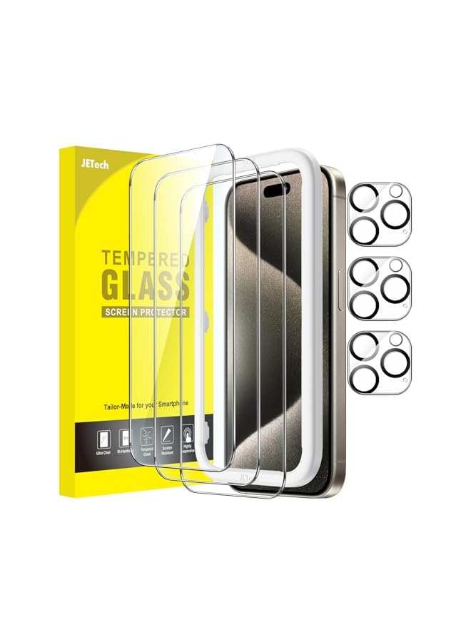 JETech Screen Protector for iPhone 15 Pro Max 6.7-Inch with Camera Lens Protector, Bubble Free, Easy Installation Tool, Tempered Glass Film, HD Clear, 3-Pack Each - Image 1