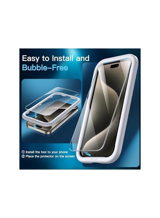 JETech Screen Protector for iPhone 15 Pro Max 6.7-Inch with Camera Lens Protector, Bubble Free, Easy Installation Tool, Tempered Glass Film, HD Clear, 3-Pack Each - Image 4