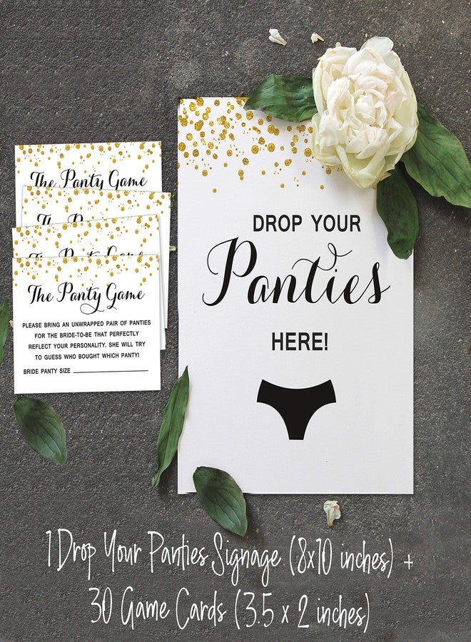 Inkdotpot Bridal Shower Game 1 Sign + 30 Size Card White Gold Confetti Girls Night Out Bachelorette Party Drop Your Panties Game - Image 4