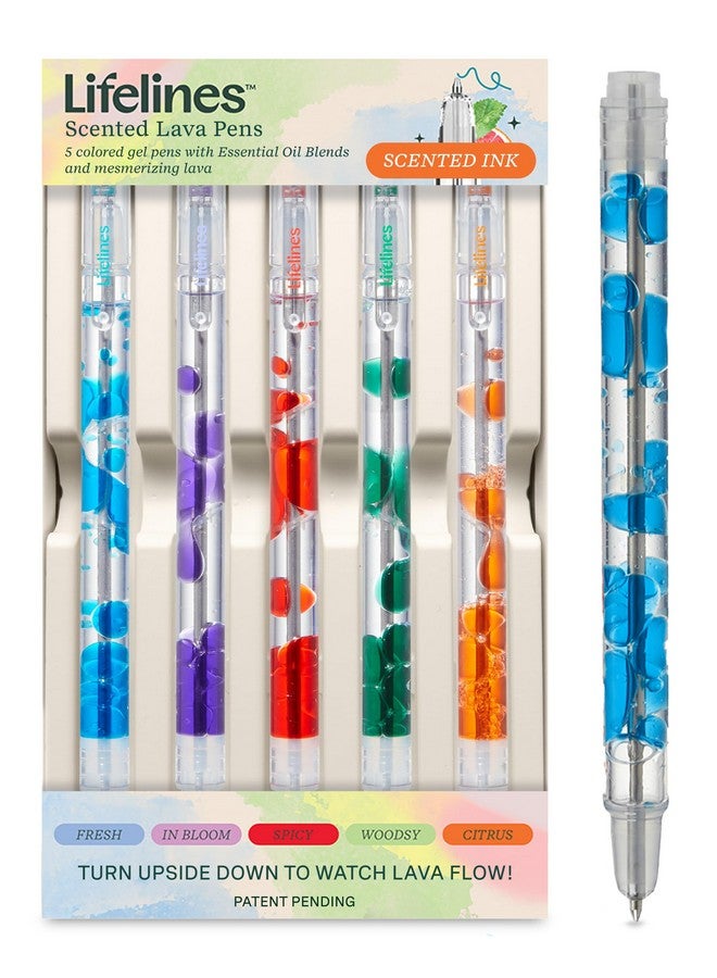 LifeLines Scented Lava Gel Pen Set, 5-Pack (Multi-Color) - 0.7Mm Colored Gel Pens Infused With Scented Essential Oil Blends & Mesmerizing Lava - School Supplies For College Kids & Adults - Image 1