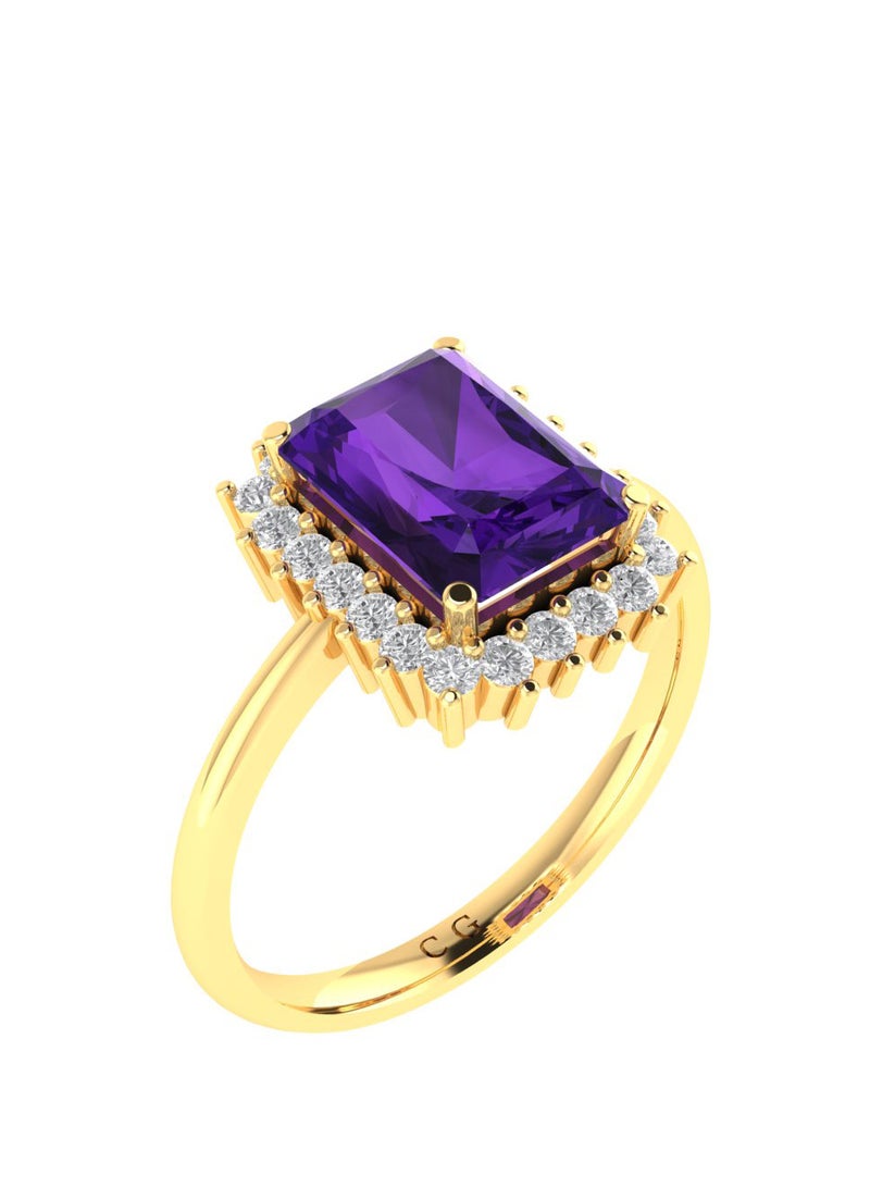 Capri Gold Diana Emerald-Cut Amethyst and Sparkling Diamond Ring in 18K Yellow Gold  - Image 2
